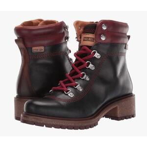 Pikolinos Aspe black 38 boot bootie leather lace up side zipper block heel ankle